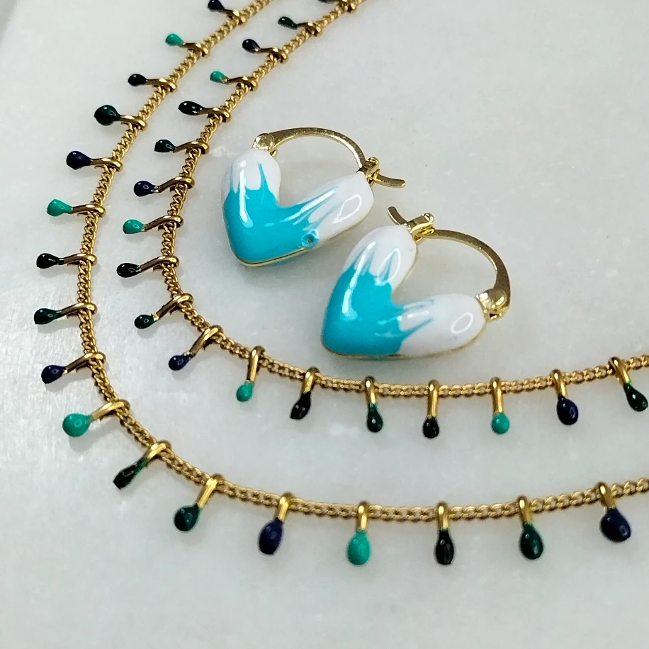 Gold Çelik Turkuaz Kolye Küpe Halhal Kombin image