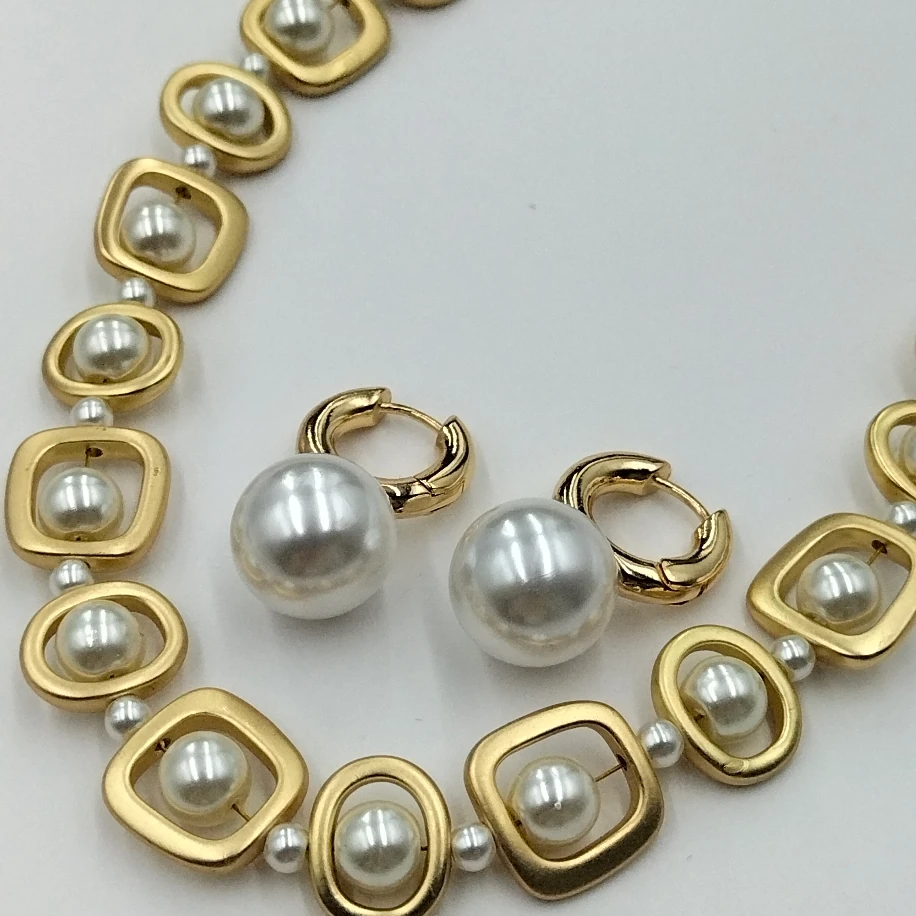 Gold İnci Kolye Küpe Kombin