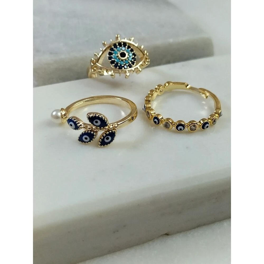 Gold Üçlü Set Yüzük Kombin