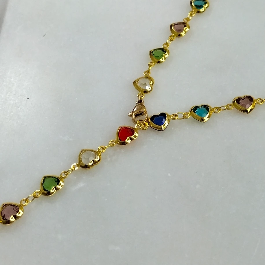 Gold Renkli Kristal Taşlı Kalpli Y Kolye