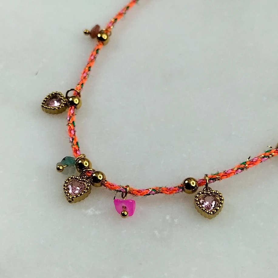 Gold Çelik Çarmlı Örme İp Kolye