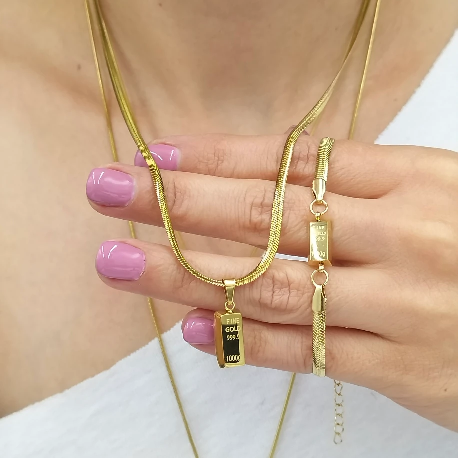 Gold Külçe Kolye Bileklik Takım image