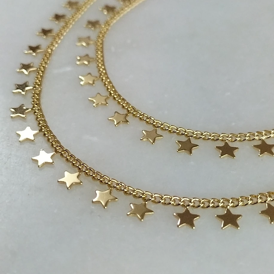 Gold Pullu Yıldızlı Kolye Halhal Takım