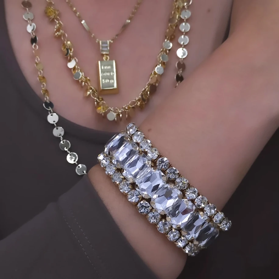 Gold Savaroski Üçlü Set Lastikli Bileklik