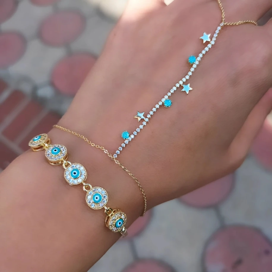 Gold Mavi Mineli Bileklik Şahmeran Kombin image