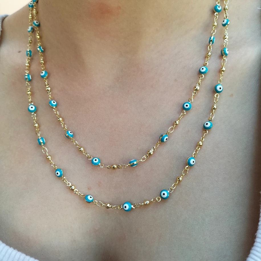 Gold Dorikalı Nazarlı Uzun Kolye