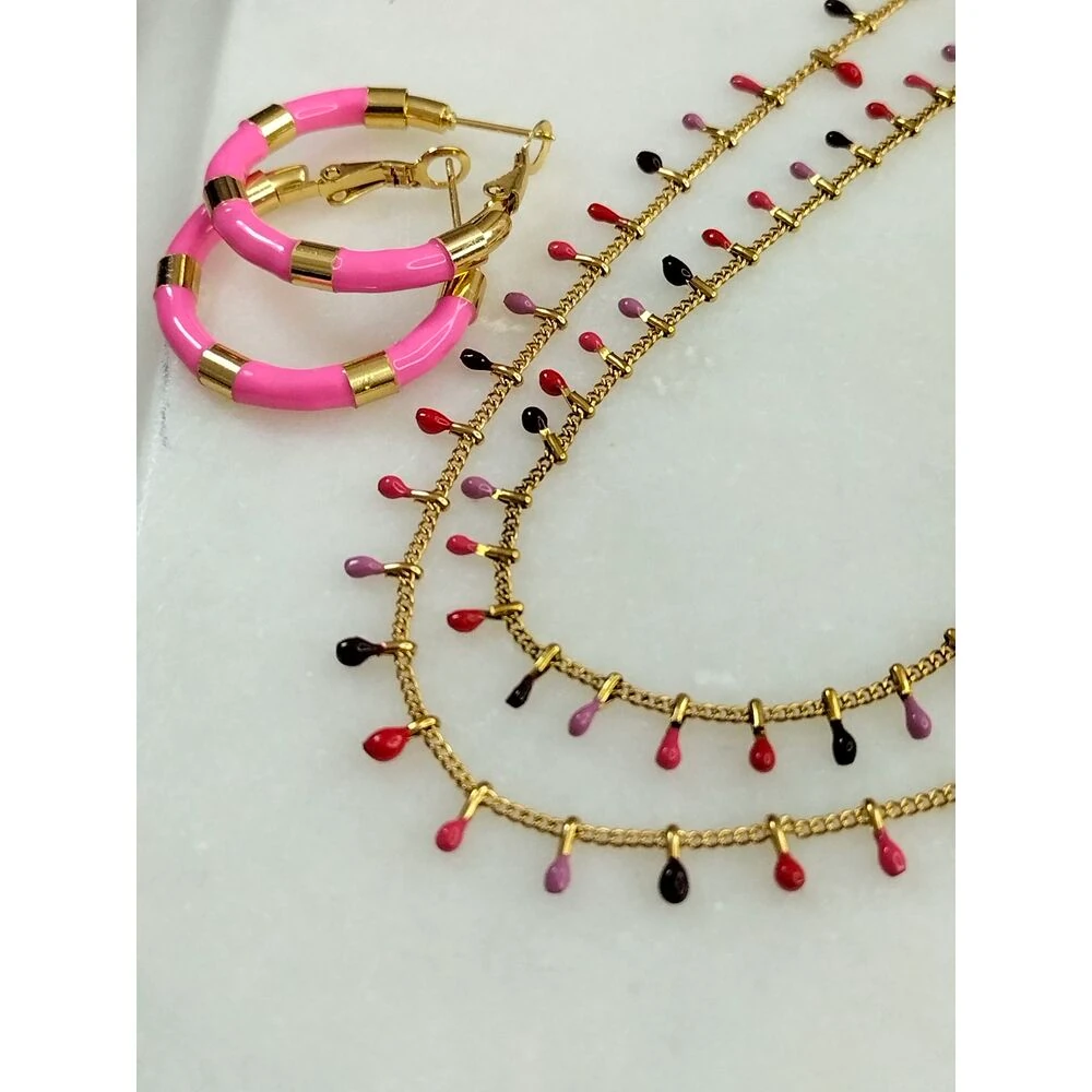 Gold Çelik Renkli Kolye Küpe Halhal Takım