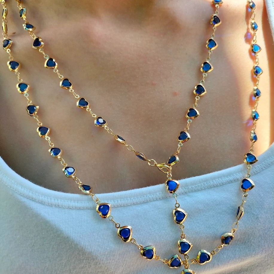 Gold Saks Mavisi Kalpli Uzun Kolye