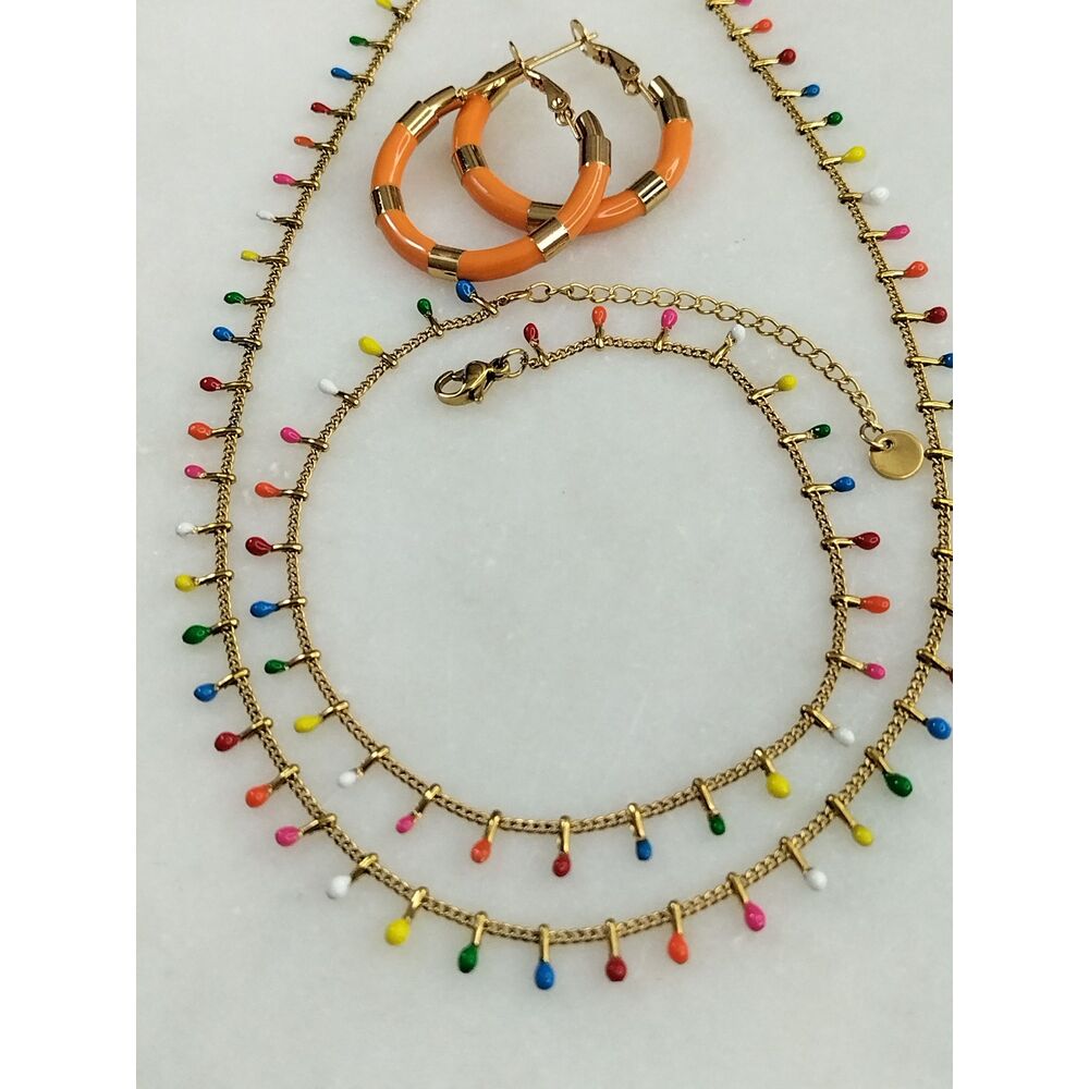 Gold Çelik Renkli Kolye Küpe Halhal Takım