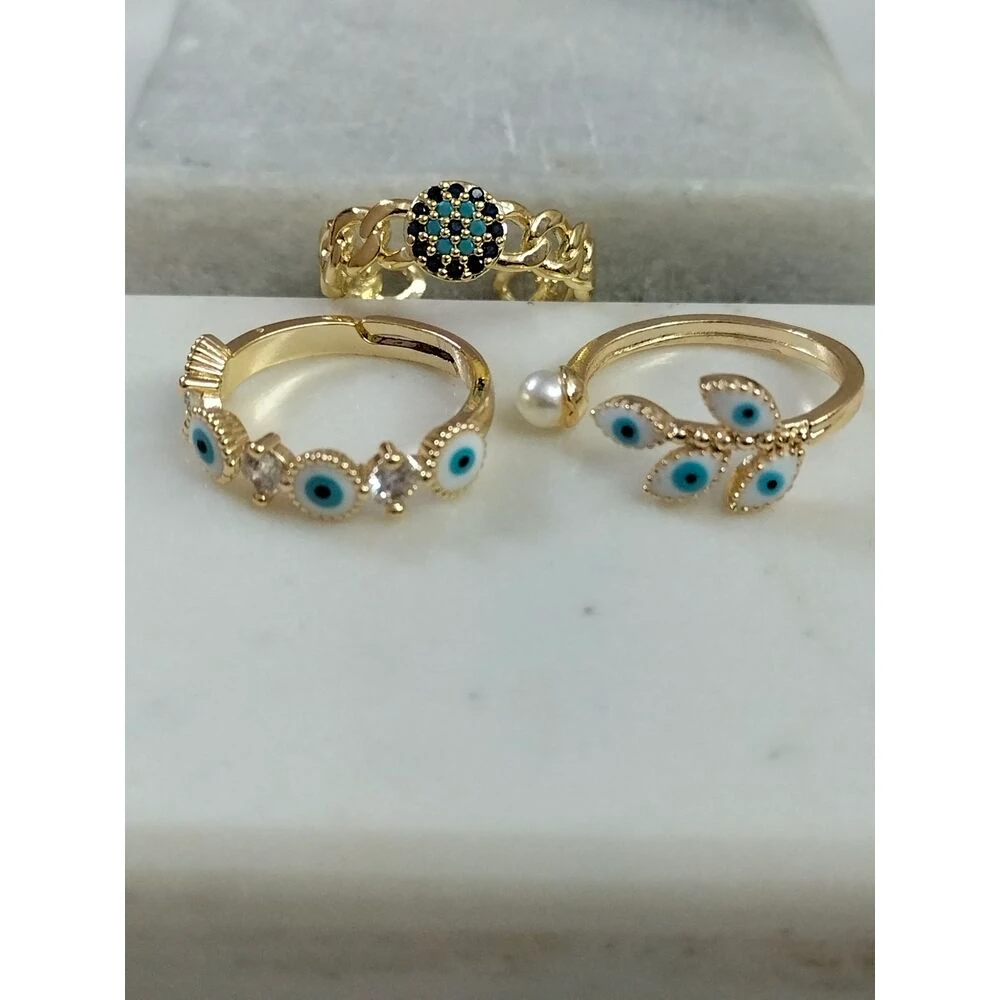 Gold Üçlü Yüzük Kombin image