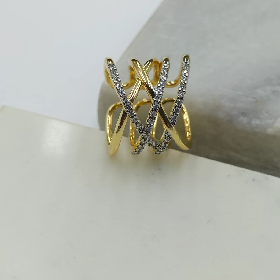 Gold Silver Zirkon Taşlı Yüzük