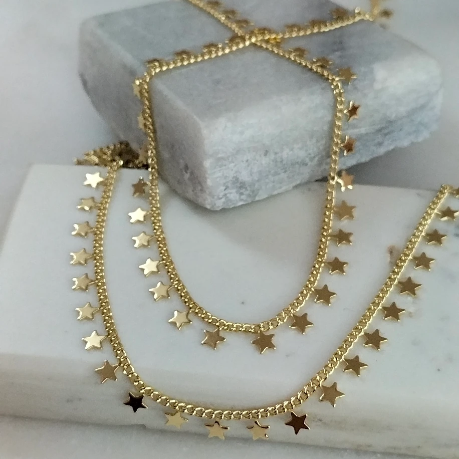 Gold Pullu Yıldızlı Kolye Halhal Takım image