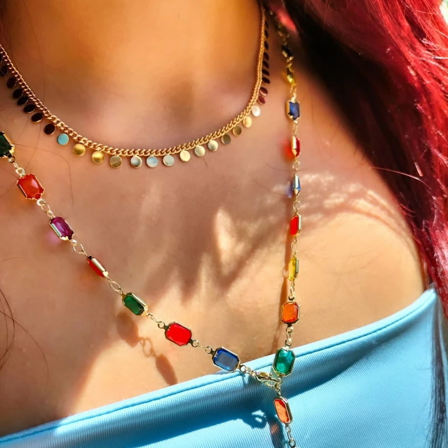 Gold Çelik Y Kolye ve Pullu Kolye Kombin image