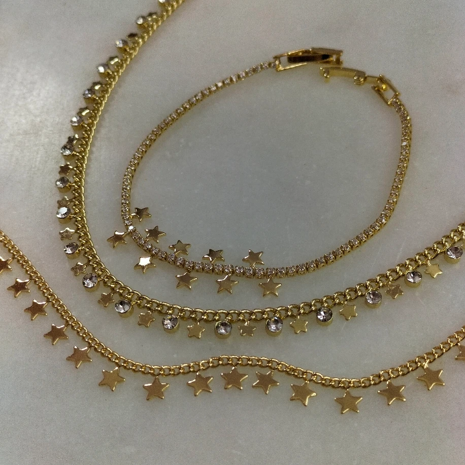 Gold Yıldızlı Kolye Bileklik Halhal Kombin