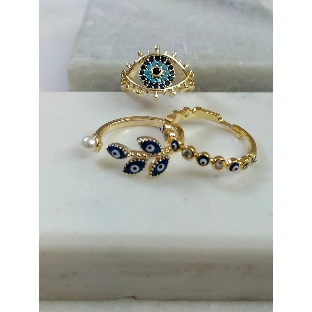 Gold Üçlü Set Yüzük Kombin image