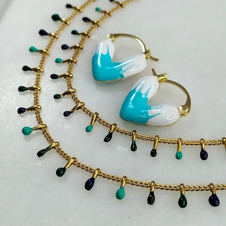 Gold Çelik Turkuaz Kolye Küpe Halhal Kombin