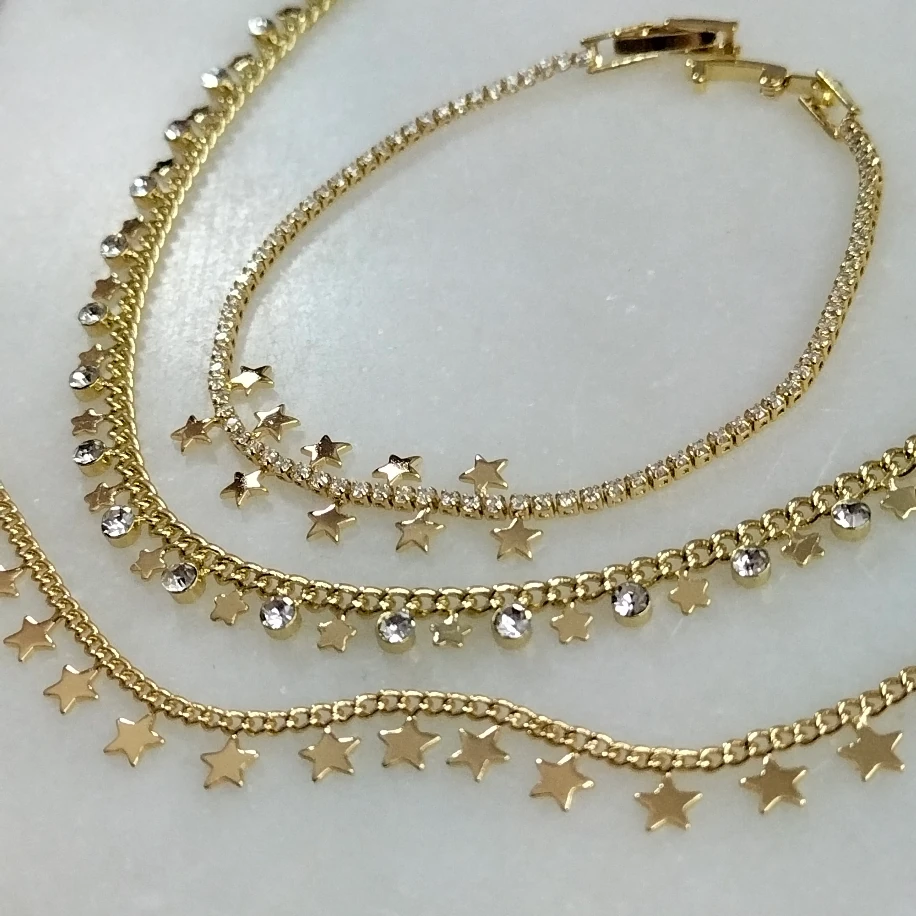 Gold Yıldızlı Kolye Bileklik Halhal Kombin