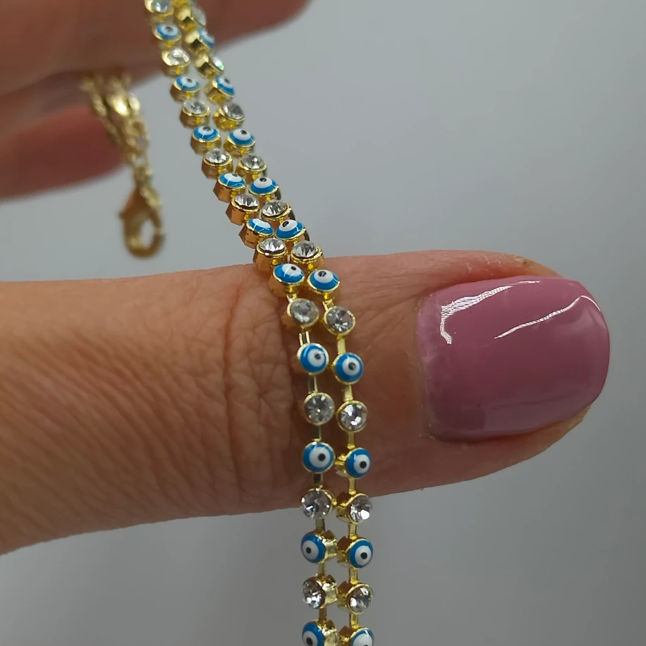 Gold Çift Sıra Nazar Bileklik