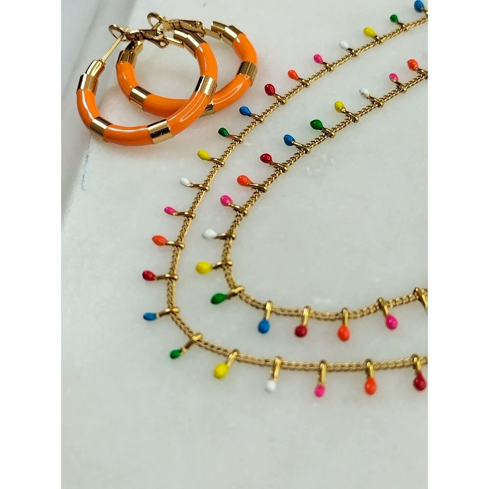 Gold Çelik Renkli Kolye Küpe Halhal Takım image