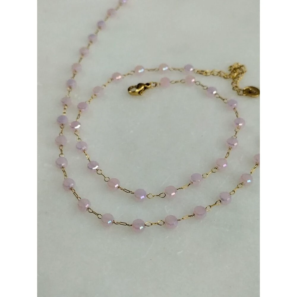 Gold Toz Pembe Kolye Halhal Takım