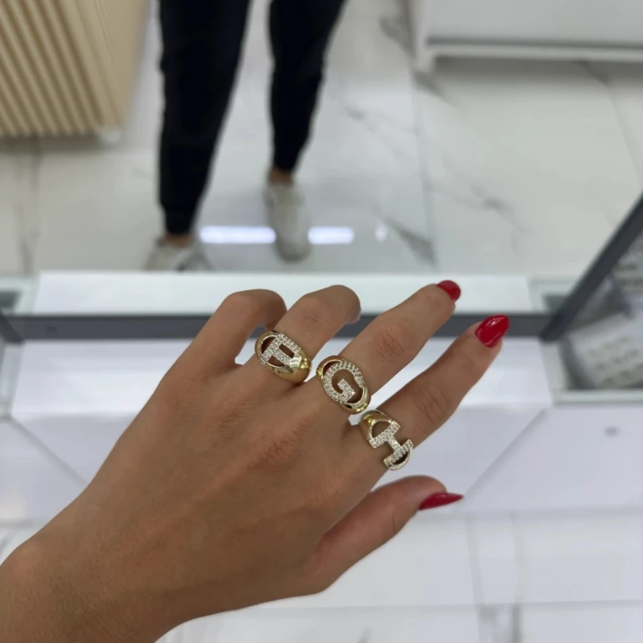 Gold Zirkon Taşlı Harf Yüzük