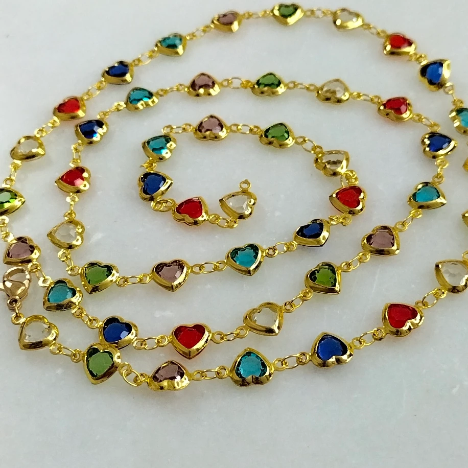 Gold Renkli Kristal Taşlı Kalpli Y Kolye image