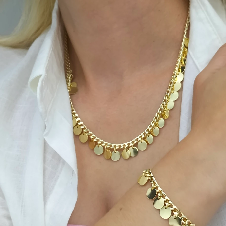 Gold Pullu Parıltılı Kolye Bileklik Küpe Takım image