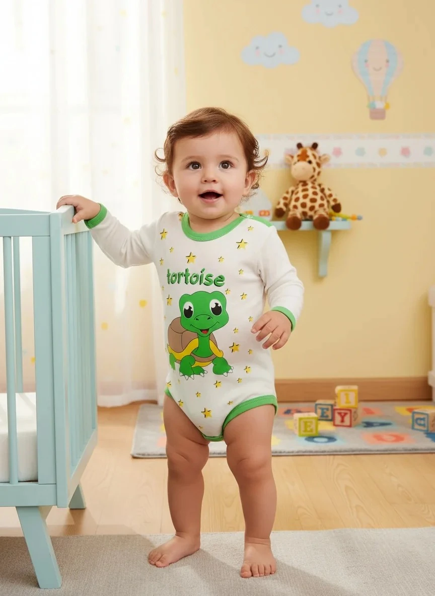 Sevimli Kaplumbağa Yıldız Desenli Uzun Kollu Erkek Zıbın