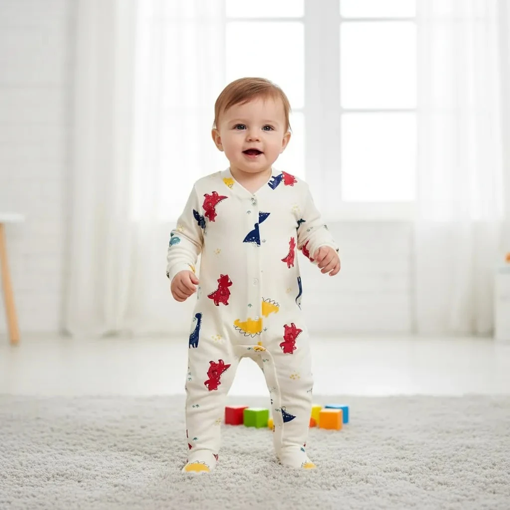 Dinazor Baskılı Uzun Kollu Tulum - Krem