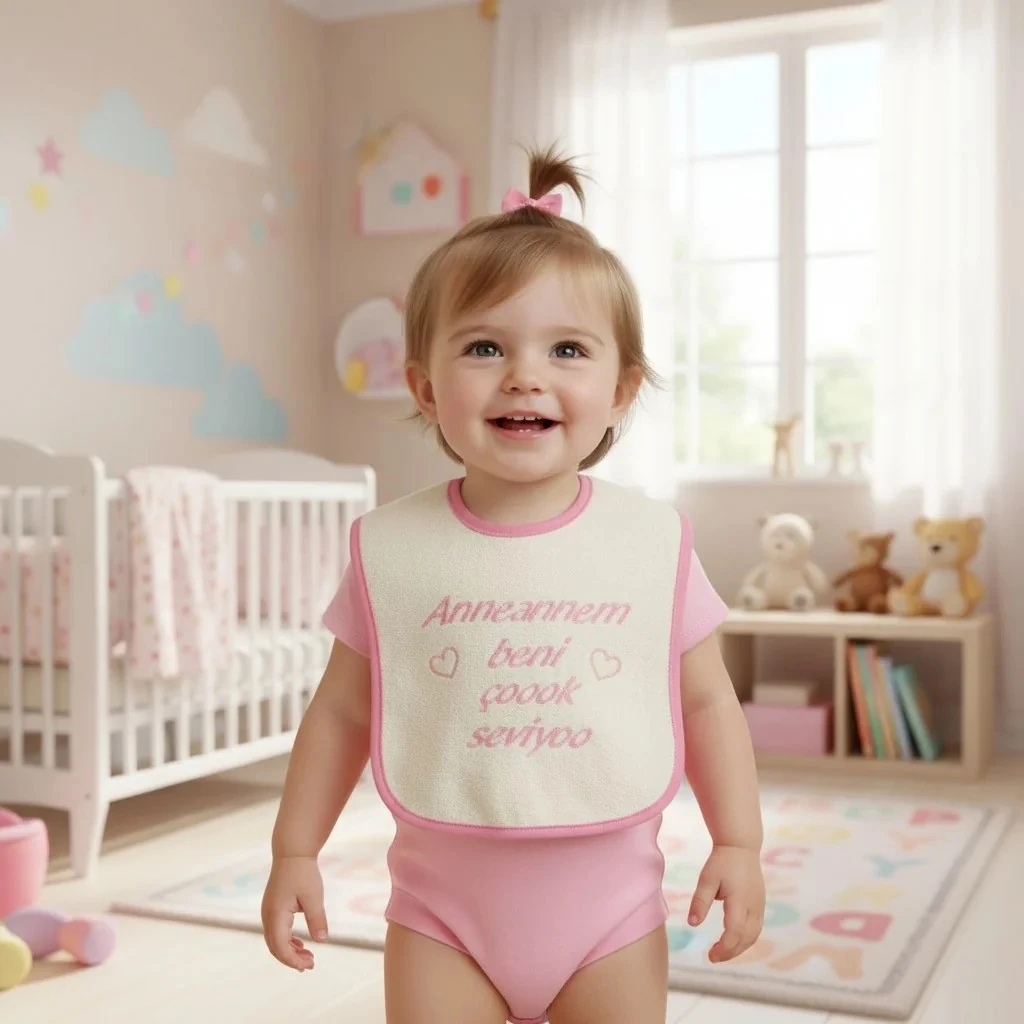 Anneannem Beni Çok Seviyor Yazılı Kız Önlük