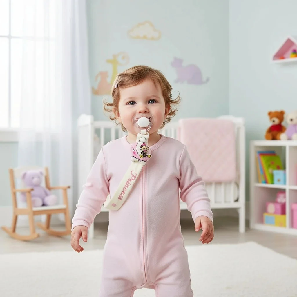 Ay Detaylı Kız Bebek Emzik Askısı