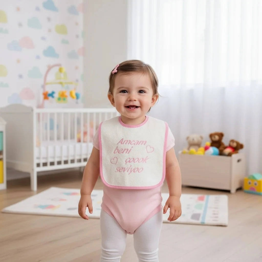 Amcam Beni Çok Seviyor Yazılı Kız Önlük