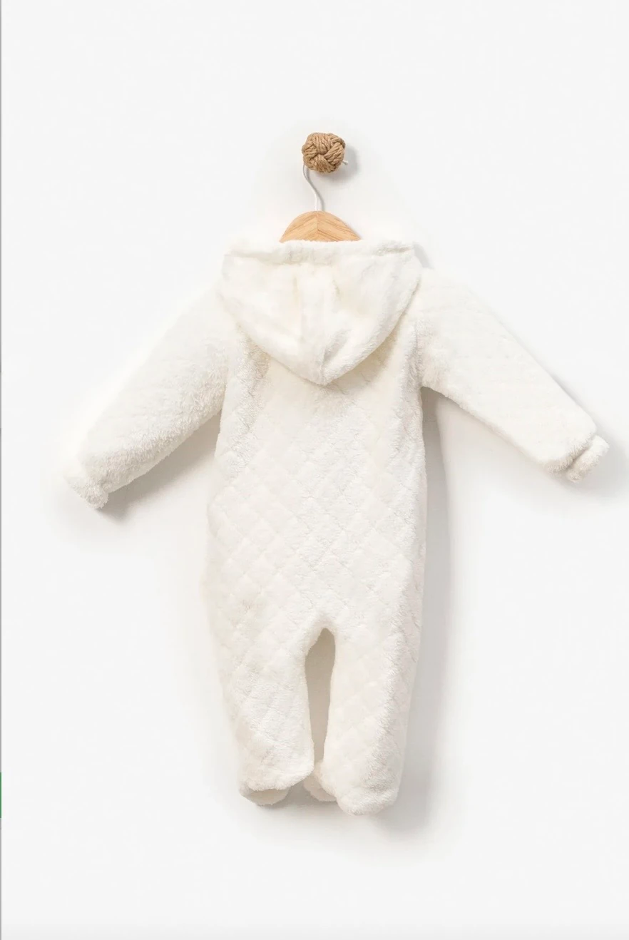 Baklava Desenli Yumoş Kozmonot Tulum - Beyaz