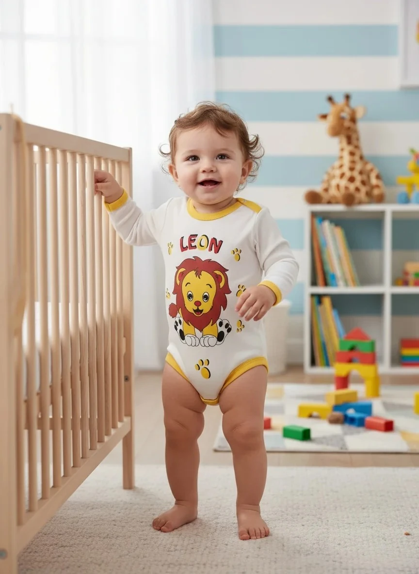 Yavru Aslan Baskılı Uzun Kollu Erkek Bebek Zıbın