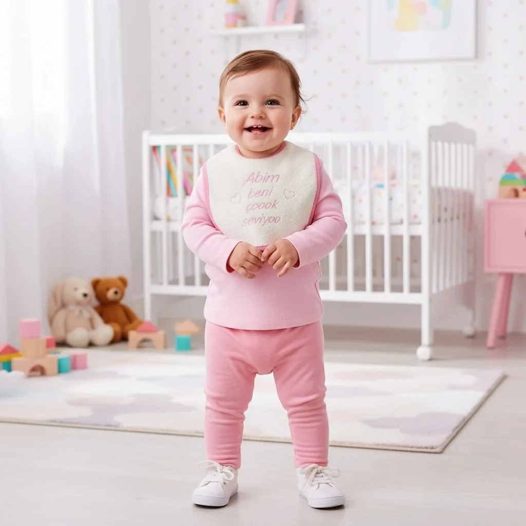 Abim Beni Çok Seviyor Yazılı Kız Önlük