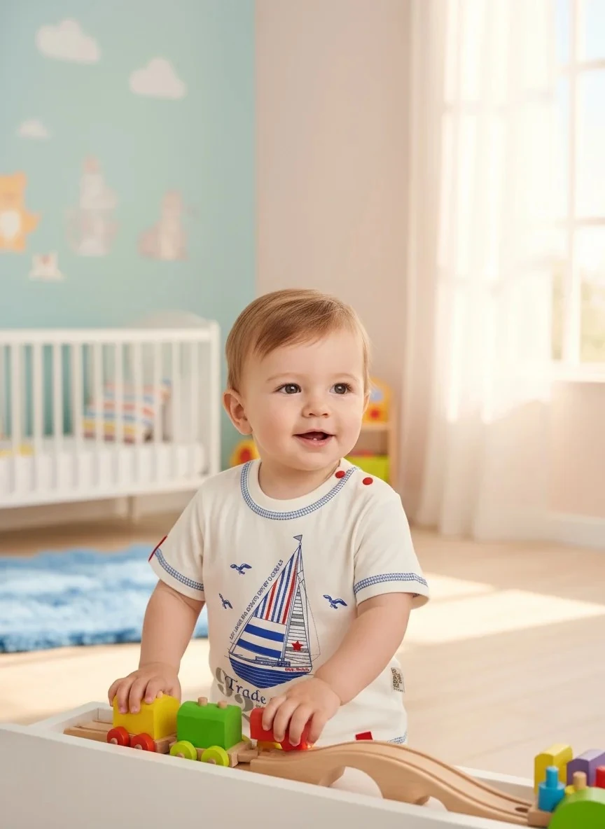 Yat Kulübü Temalı Denizci Tişört ve Çizgili Keten Erkek Takımı