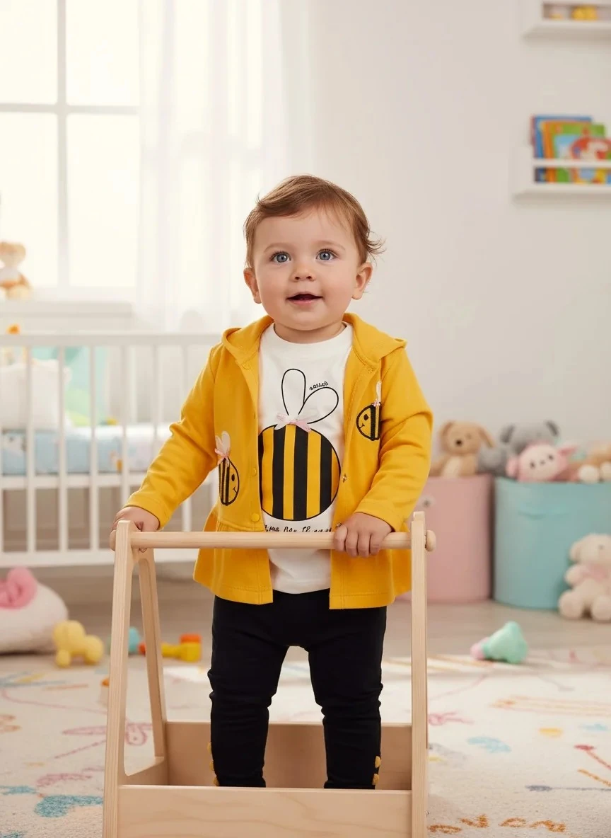 Arılı 3 Parça Uzun Kollu Bebek Takımı