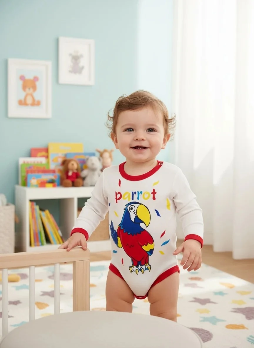 Papağan Baskılı Kırmızı Uzun Kollu Erkek Zıbın