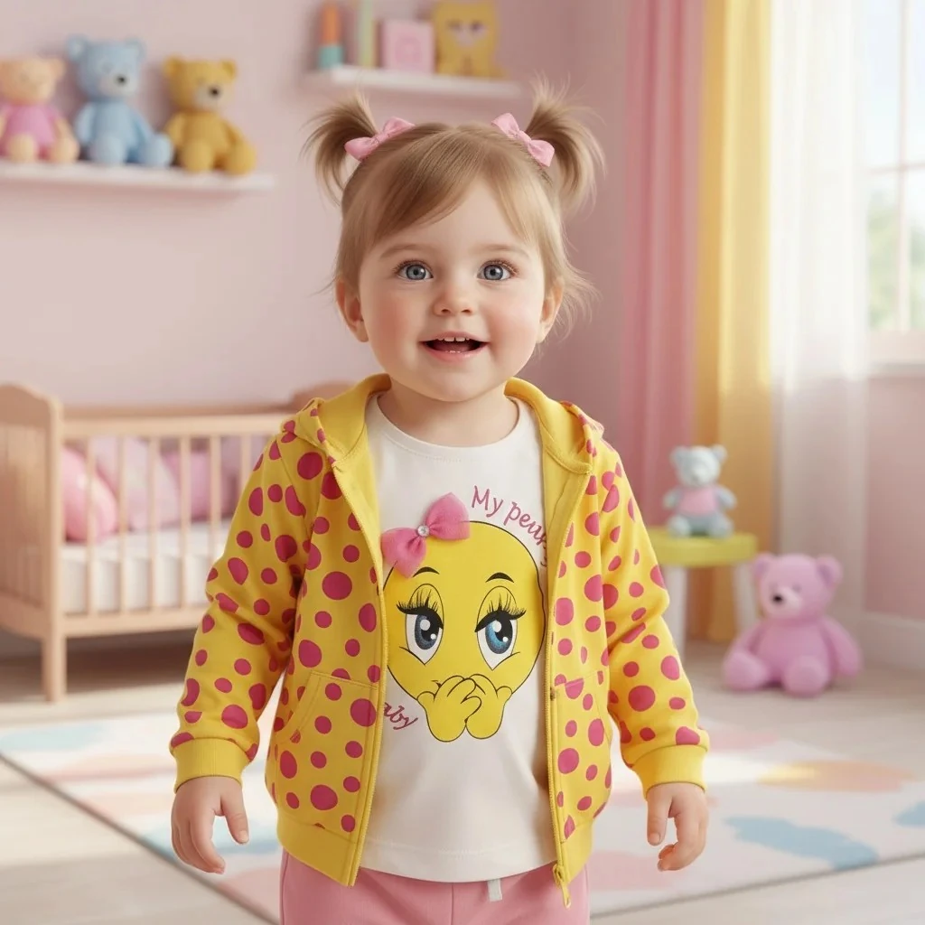 Emoji Baskılı Üçlü Kız Çocuk Takım