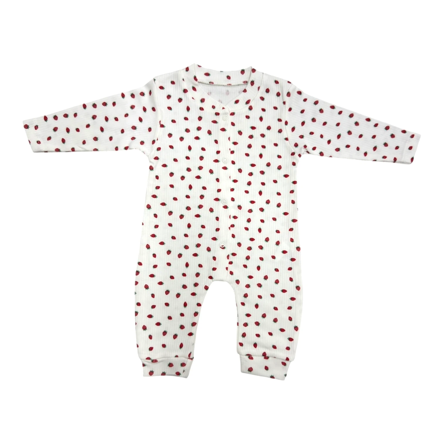 Çilek Baskılı Uzun Kollu Tulum