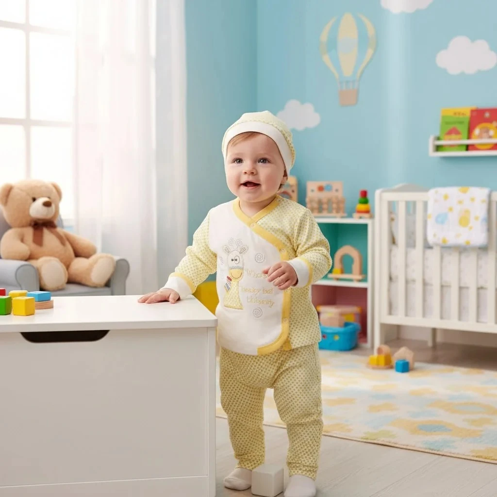 Zürafa Nakışlı Üçlü Takım (Sarı)