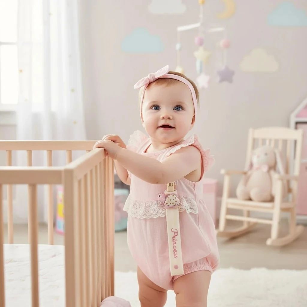 Kaplumbağa Detaylı Kız Bebek Emzik Askısı