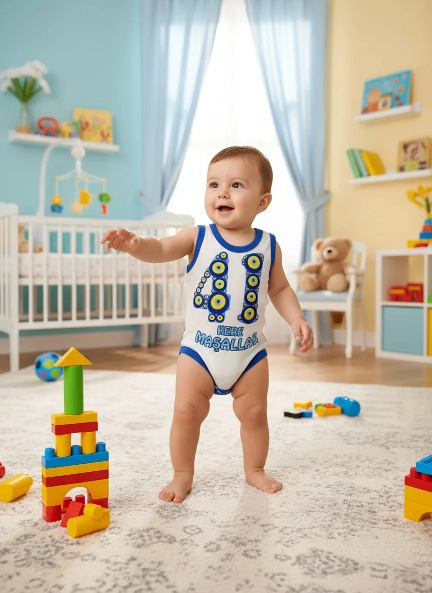 41 Kere Maşallah Mavi Erkek Bebek Zıbın