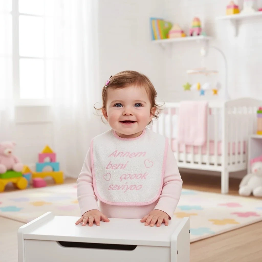 Annem Beni Çok Seviyor Yazılı Kız Önlük