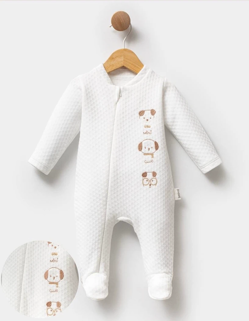 Sevimli Köpekçik Desenli Pamuklu Bebek Kapitone Tulum