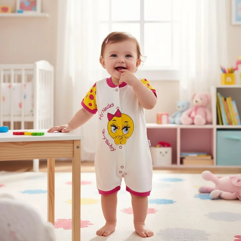 Emoji Baskılı Yazlık Kız Bebek Tulum