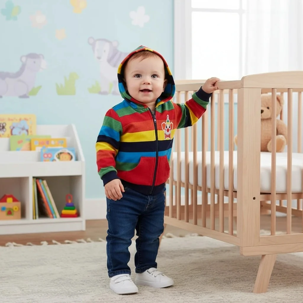 Palyaço Temalı Kapüşonlu Erkek Bebek Takım