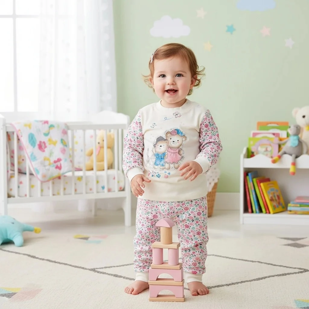 Ayıcık Baskılı İkili Kız Bebek Takım