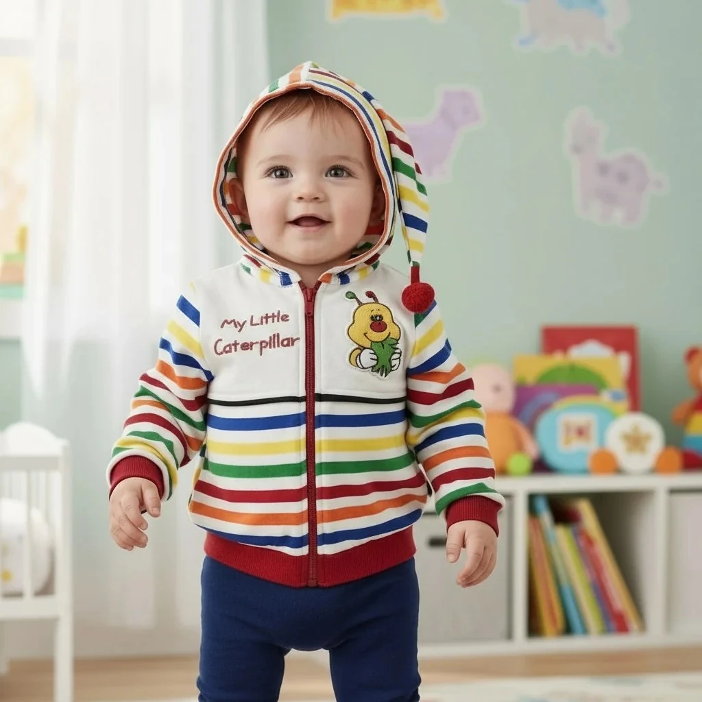 Minik Obur Tırtıl Kapüşonlu Erkek Bebek Takım