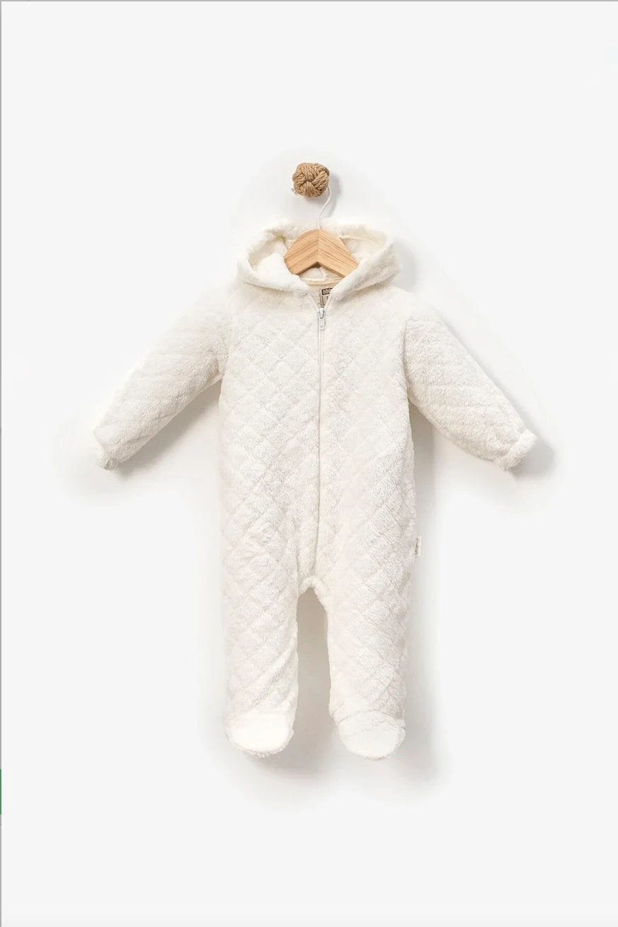 Baklava Desenli Yumoş Kozmonot Tulum - Beyaz